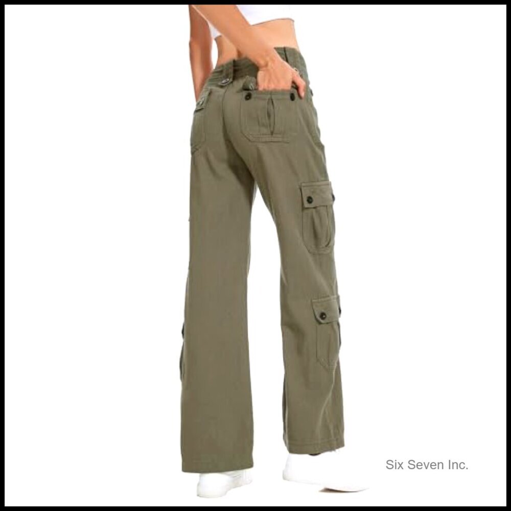 Straight Wide Leg Cargo Jeans Vintage Y2K Baggy Pants Relaxed Fit Flap Pocket - Picture 3 of 7